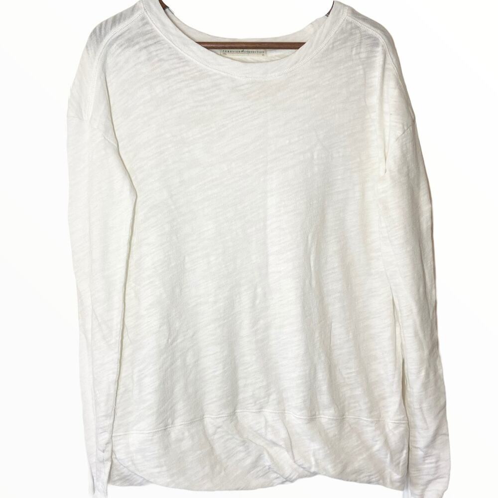 Peruvian Connection Burnout Long Sleeve Top Textured Scoop Neck White XSmall